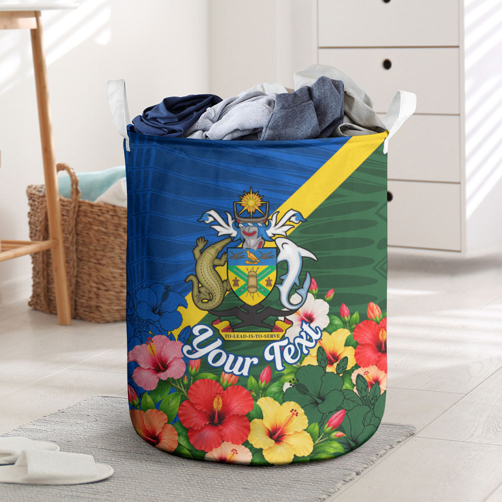 Personalized Solomon Islands Coat Of Arms Laundry Basket Patriotic Flag Shark Crocodile Tropical Floral TS04 Blue Green - Polynesian Pride