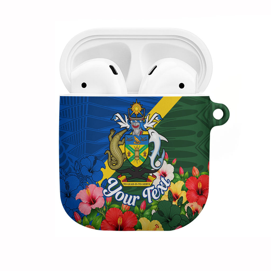 Personalized Solomon Islands Coat Of Arms AirPods Case Patriotic Flag Shark Crocodile Tropical Floral TS04 Blue Green - Polynesian Pride