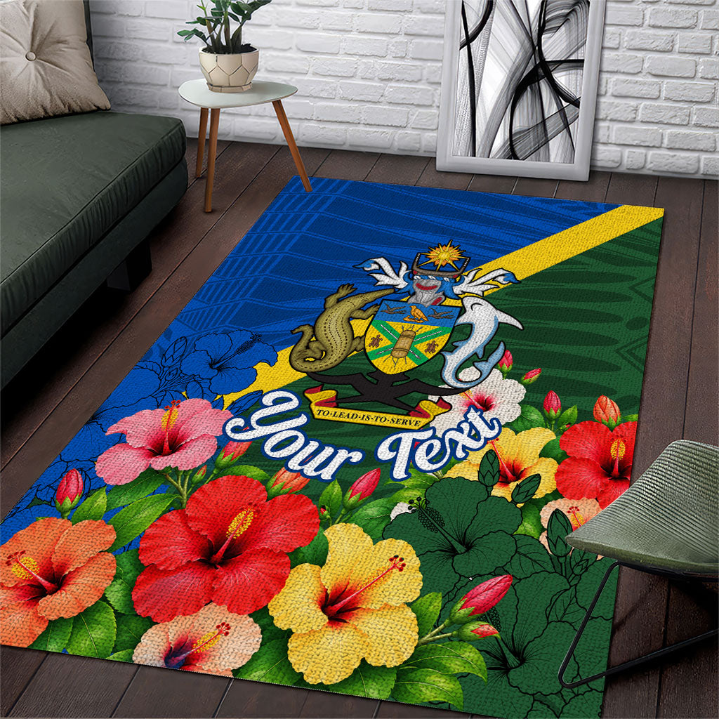 Personalized Solomon Islands Coat Of Arms Area Rug Patriotic Flag Shark Crocodile Tropical Floral TS04 Blue Green - Polynesian Pride