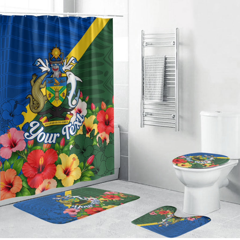 Personalized Solomon Islands Coat Of Arms Bathroom Set Patriotic Flag Shark Crocodile Tropical Floral TS04 Bathroom Set (4 pcs) Blue Green - Polynesian Pride