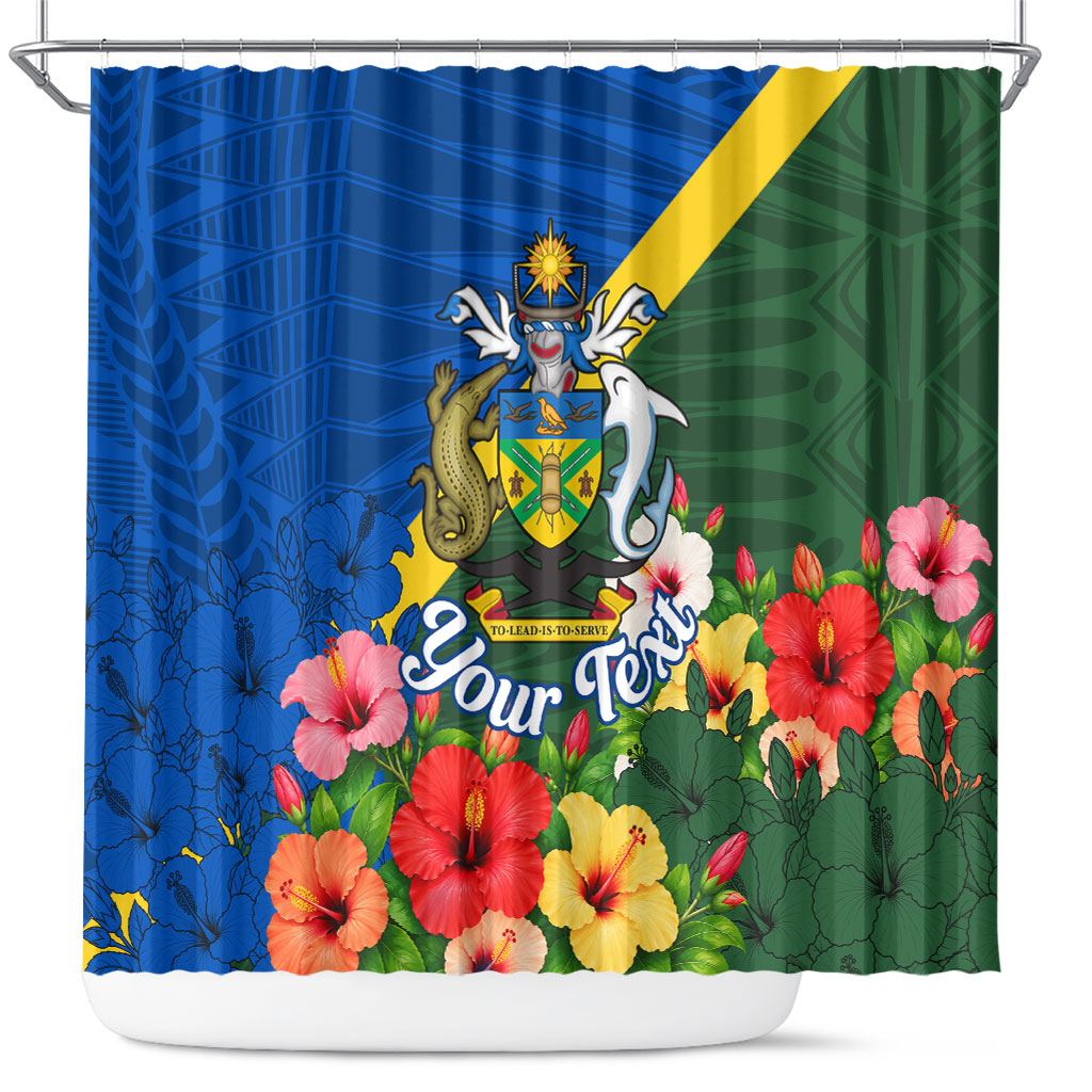 Personalized Solomon Islands Coat Of Arms Shower Curtain Patriotic Flag Shark Crocodile Tropical Floral TS04 Blue Green - Polynesian Pride