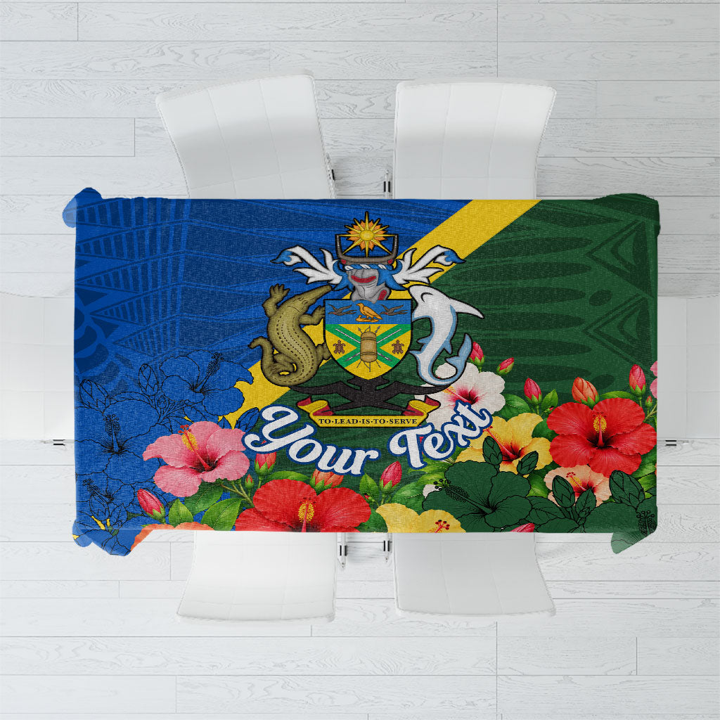 Personalized Solomon Islands Coat Of Arms Tablecloth Patriotic Flag Shark Crocodile Tropical Floral TS04 Blue Green - Polynesian Pride