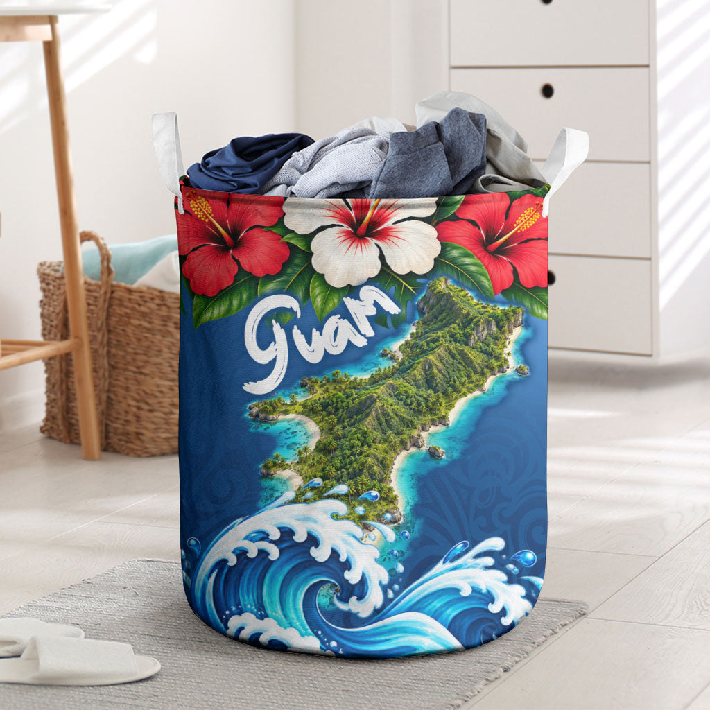 Guam Tropical Island Laundry Basket Hibiscus Floral Ocean Waves TS04 Blue Red - Polynesian Pride