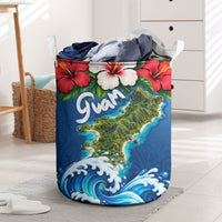 Guam Tropical Island Laundry Basket Hibiscus Floral Ocean Waves TS04 Blue Red - Polynesian Pride
