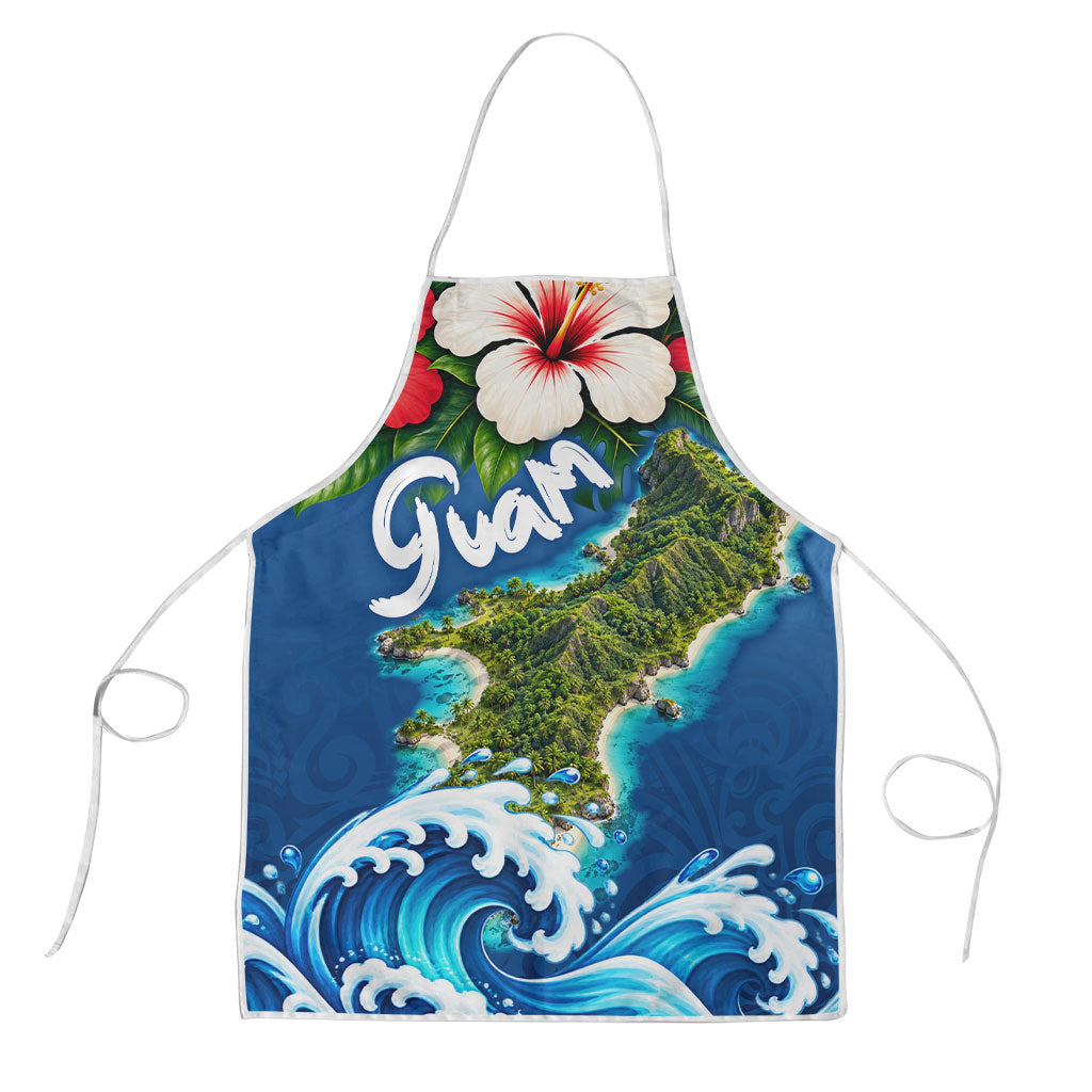 Guam Tropical Island Apron Hibiscus Floral Ocean Waves TS04 Blue Red - Polynesian Pride