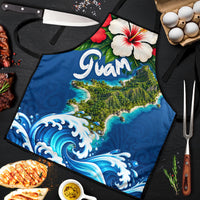 Guam Tropical Island Apron Hibiscus Floral Ocean Waves TS04 Blue Red - Polynesian Pride