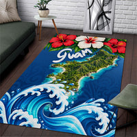 Guam Tropical Island Area Rug Hibiscus Floral Ocean Waves TS04 Blue Red - Polynesian Pride