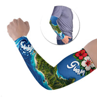 Guam Tropical Island Arm Sleeves Hibiscus Floral Ocean Waves TS04 Set of 2 Blue Red - Polynesian Pride