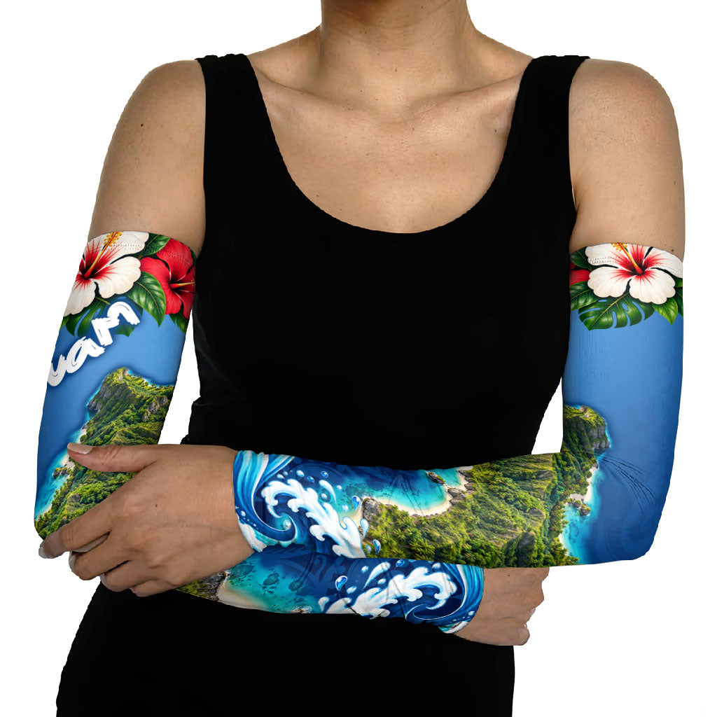 Guam Tropical Island Arm Sleeves Hibiscus Floral Ocean Waves TS04 - Polynesian Pride
