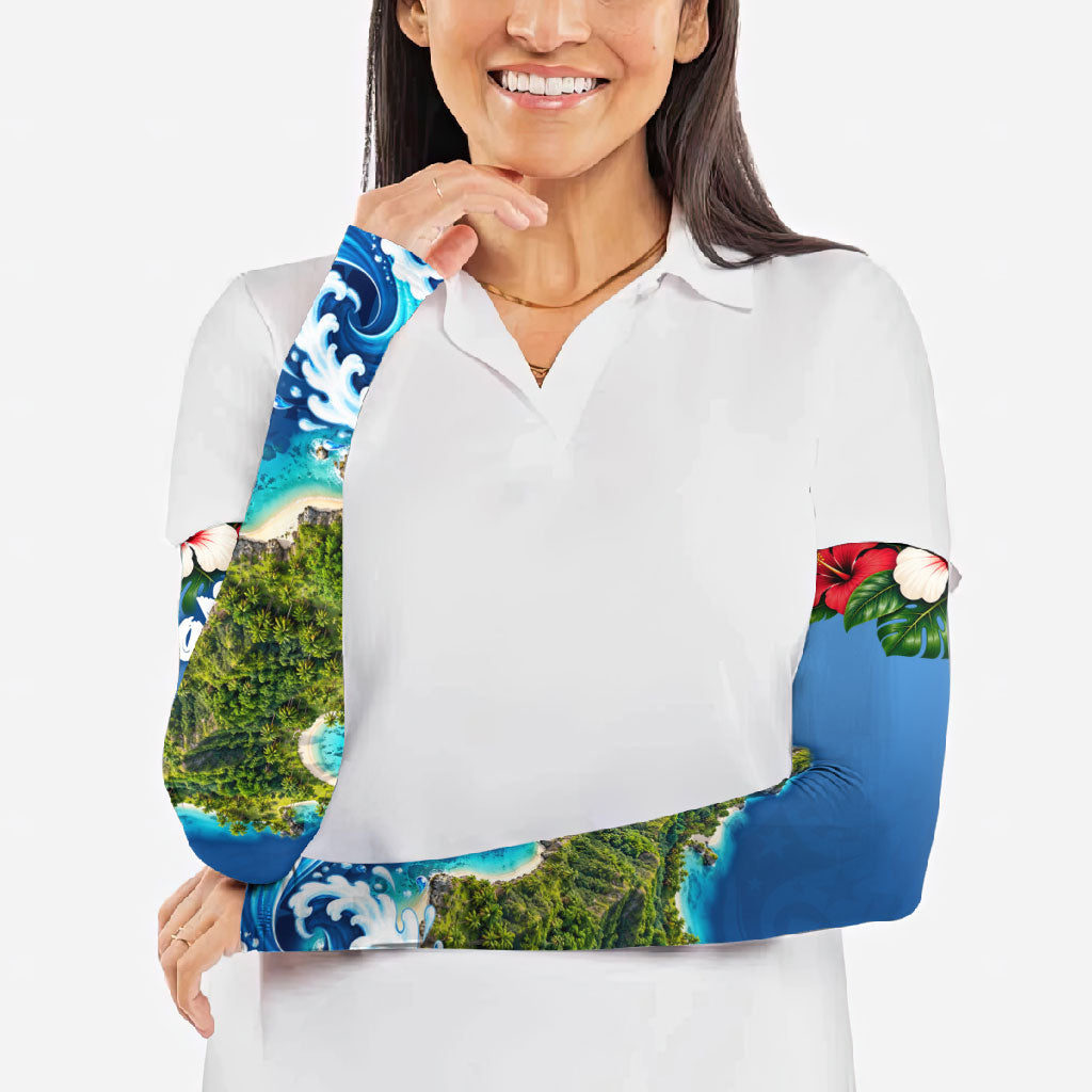 Guam Tropical Island Arm Sleeves Hibiscus Floral Ocean Waves TS04 - Polynesian Pride