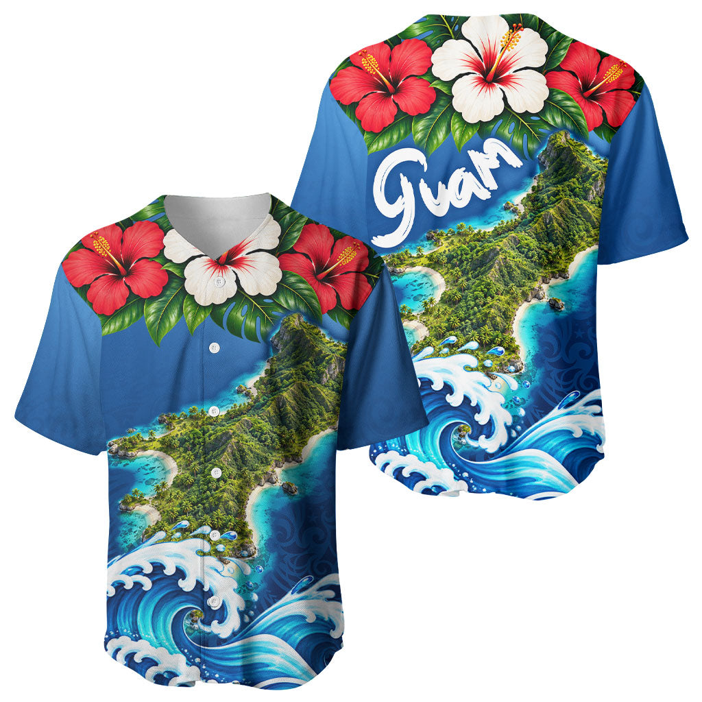 Guam Tropical Island Baseball Jersey Hibiscus Floral Ocean Waves TS04 - Polynesian Pride