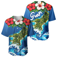 Guam Tropical Island Baseball Jersey Hibiscus Floral Ocean Waves TS04 - Polynesian Pride