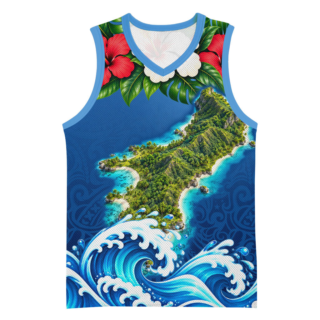 Guam Tropical Island Basketball Jersey Hibiscus Floral Ocean Waves TS04 Unisex Blue Red - Polynesian Pride