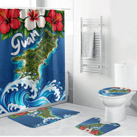 Guam Tropical Island Bathroom Set Hibiscus Floral Ocean Waves TS04 Bathroom Set (4 pcs) Blue Red - Polynesian Pride