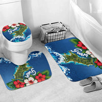 Guam Tropical Island Bathroom Set Hibiscus Floral Ocean Waves TS04 Mat Set Only (3 pcs) One Size Blue Red - Polynesian Pride