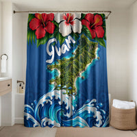 Guam Tropical Island Bathroom Set Hibiscus Floral Ocean Waves TS04 Shower Curtain Only Blue Red - Polynesian Pride