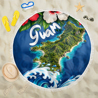 Guam Tropical Island Beach Blanket Hibiscus Floral Ocean Waves TS04 One Size 150cm Blue Red - Polynesian Pride