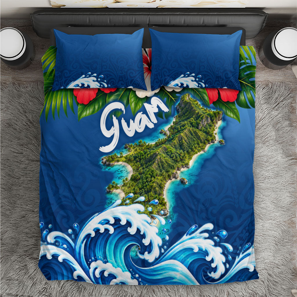 Guam Tropical Island Bedding Set Hibiscus Floral Ocean Waves TS04 Blue Red - Polynesian Pride