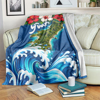 Guam Tropical Island Blanket Hibiscus Floral Ocean Waves TS04 Blue Red - Polynesian Pride