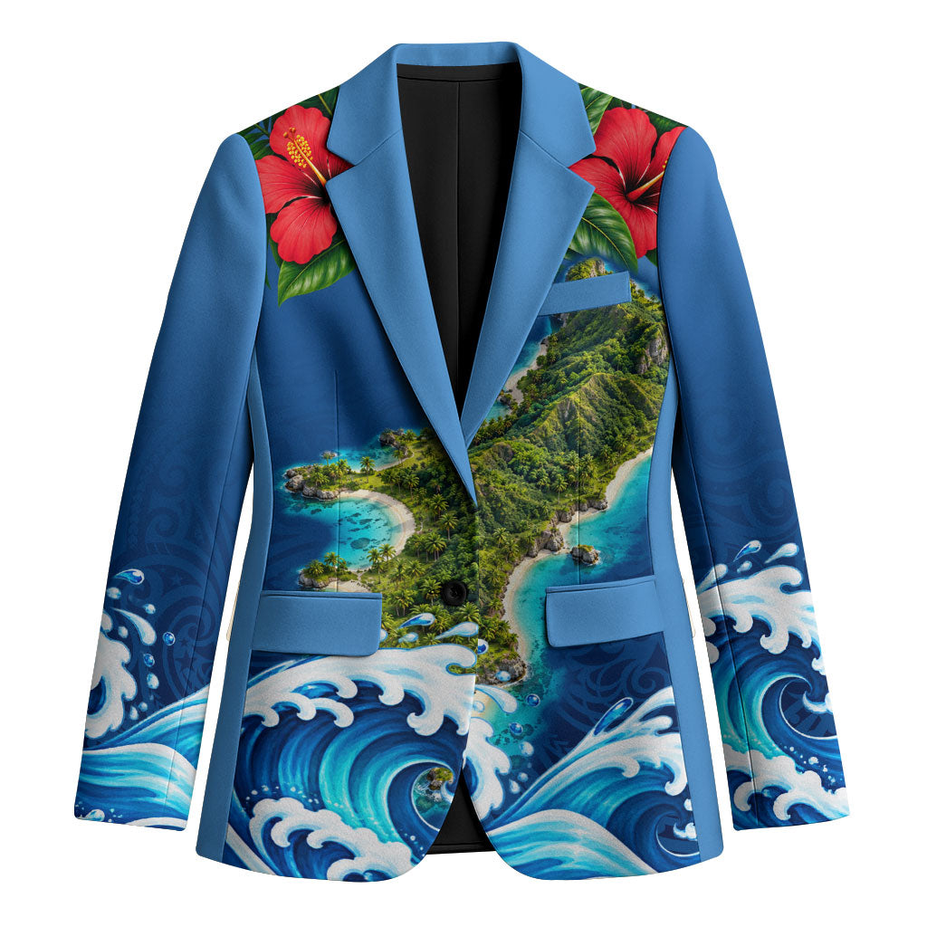 Guam Tropical Island Blazer Hibiscus Floral Ocean Waves TS04 Unisex Blue Red - Polynesian Pride