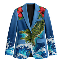 Guam Tropical Island Blazer Hibiscus Floral Ocean Waves TS04 Unisex Blue Red - Polynesian Pride