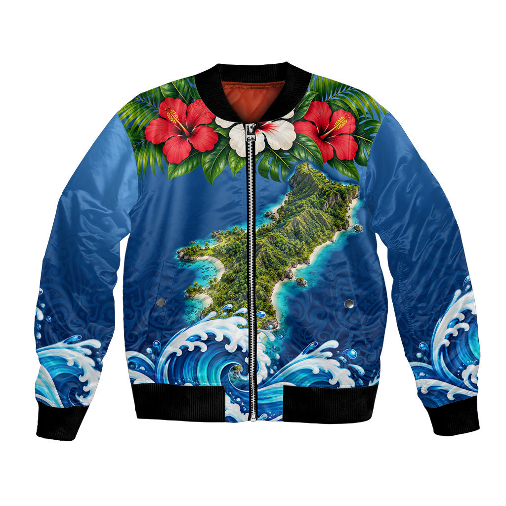 Guam Tropical Island Bomber Jacket Hibiscus Floral Ocean Waves TS04 Unisex Blue Red - Polynesian Pride