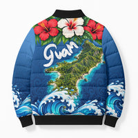 Guam Tropical Island Bomber Puffer Jacket Hibiscus Floral Ocean Waves TS04 - Polynesian Pride