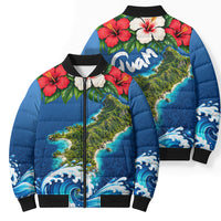 Guam Tropical Island Bomber Puffer Jacket Hibiscus Floral Ocean Waves TS04 - Polynesian Pride