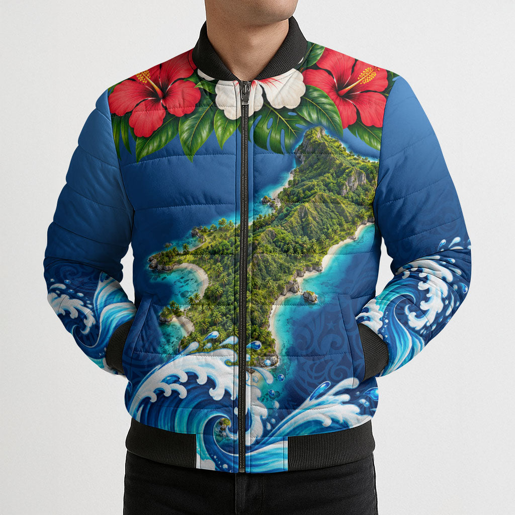 Guam Tropical Island Bomber Puffer Jacket Hibiscus Floral Ocean Waves TS04 - Polynesian Pride