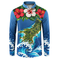 Guam Tropical Island Button Sweatshirt Hibiscus Floral Ocean Waves TS04 Blue Red - Polynesian Pride