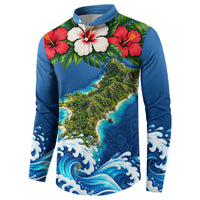 Guam Tropical Island Button Sweatshirt Hibiscus Floral Ocean Waves TS04 - Polynesian Pride