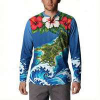 Guam Tropical Island Button Sweatshirt Hibiscus Floral Ocean Waves TS04 - Polynesian Pride