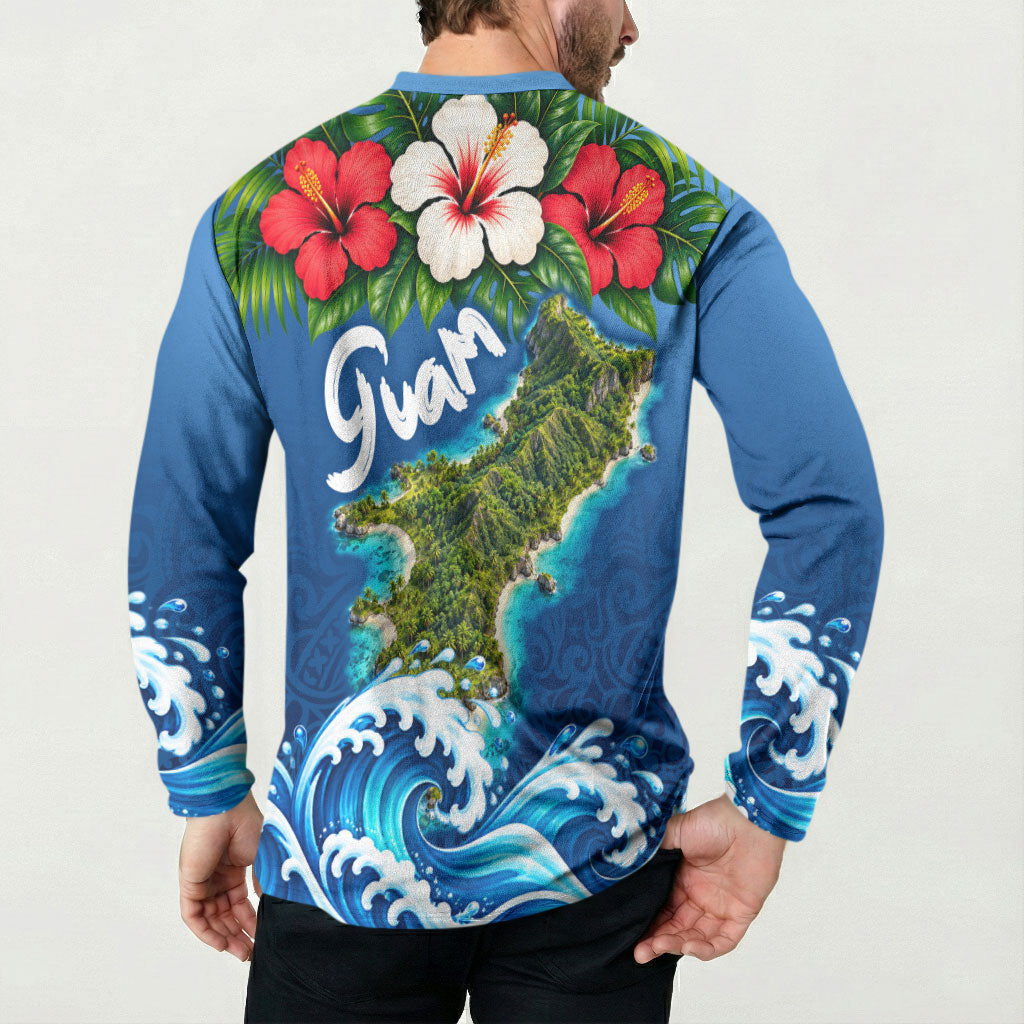 Guam Tropical Island Button Sweatshirt Hibiscus Floral Ocean Waves TS04 - Polynesian Pride