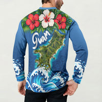 Guam Tropical Island Button Sweatshirt Hibiscus Floral Ocean Waves TS04 - Polynesian Pride
