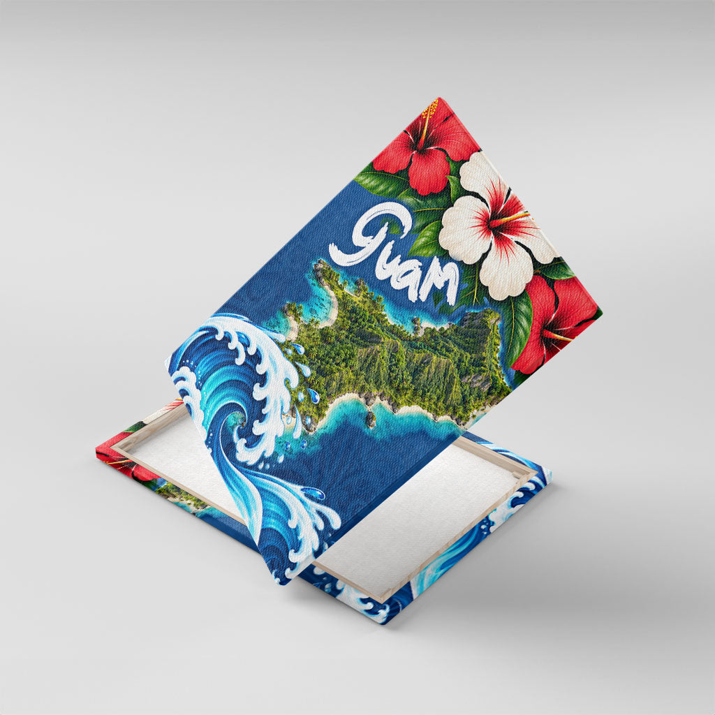 Guam Tropical Island Canvas Wall Art Hibiscus Floral Ocean Waves TS04 With Frame Blue Red - Polynesian Pride