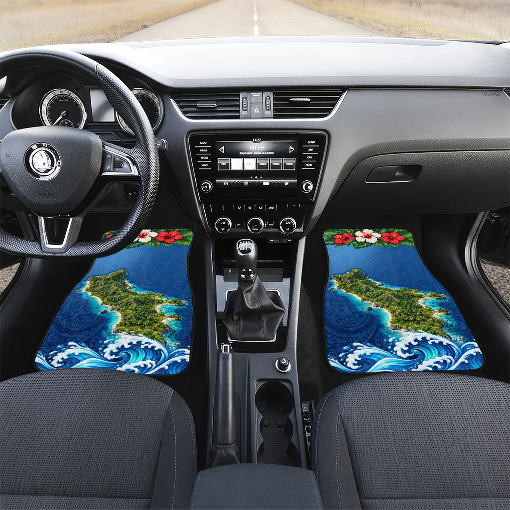 Guam Tropical Island Car Mats Hibiscus Floral Ocean Waves TS04 Set 2pcs - Front Blue Red - Polynesian Pride