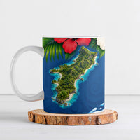 Guam Tropical Island Ceramic Mug Hibiscus Floral Ocean Waves TS04 Blue Red - Polynesian Pride