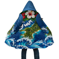 Guam Tropical Island Cloak Hibiscus Floral Ocean Waves TS04 Unisex Blue Red - Polynesian Pride