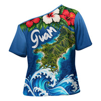 Guam Tropical Island Cross Shoulder Shirt Hibiscus Floral Ocean Waves TS04 - Polynesian Pride