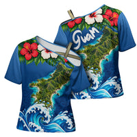 Guam Tropical Island Cross Shoulder Shirt Hibiscus Floral Ocean Waves TS04 - Polynesian Pride