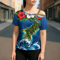 Guam Tropical Island Cross Shoulder Shirt Hibiscus Floral Ocean Waves TS04 - Polynesian Pride