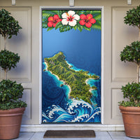 Guam Tropical Island Door Cover Hibiscus Floral Ocean Waves TS04 Blue Red - Polynesian Pride