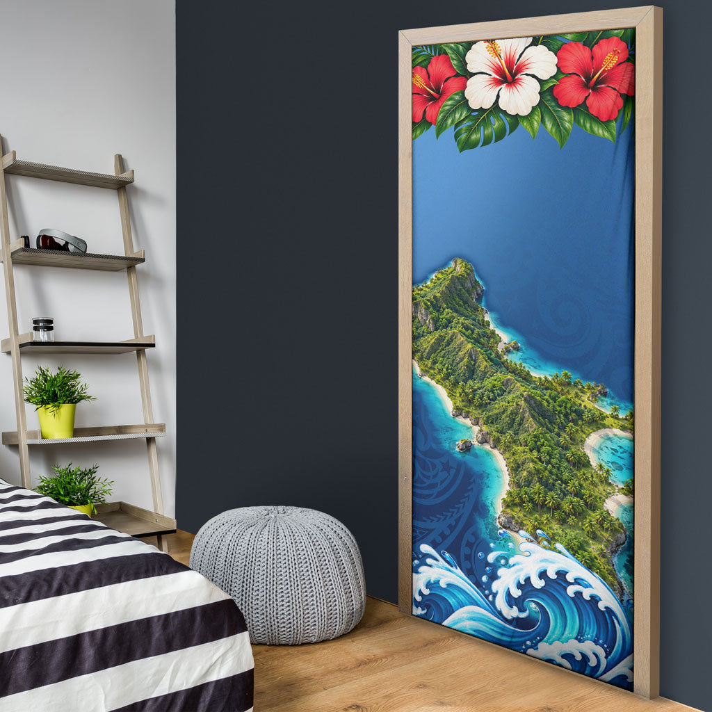 Guam Tropical Island Door Cover Hibiscus Floral Ocean Waves TS04 - Polynesian Pride