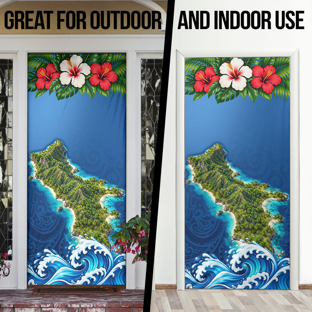 Guam Tropical Island Door Cover Hibiscus Floral Ocean Waves TS04 - Polynesian Pride
