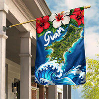 Guam Tropical Island Garden Flag Hibiscus Floral Ocean Waves TS04 House Flag Blue Red - Polynesian Pride