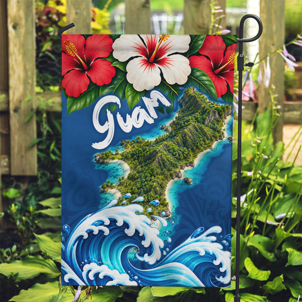 Guam Tropical Island Garden Flag Hibiscus Floral Ocean Waves TS04 Garden Flag Blue Red - Polynesian Pride