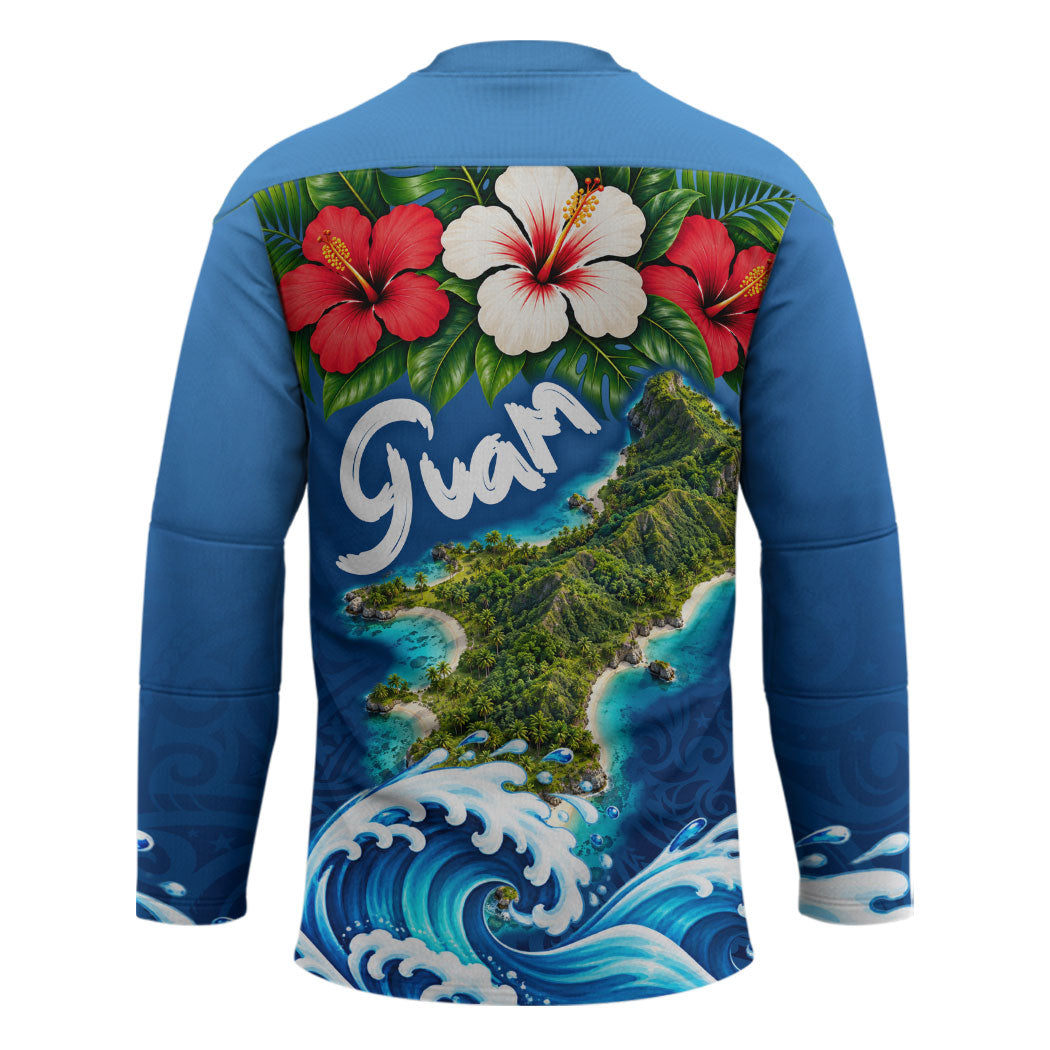 Guam Tropical Island Hockey Jersey Hibiscus Floral Ocean Waves TS04 - Polynesian Pride