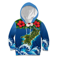 Guam Tropical Island Kid Hoodie Hibiscus Floral Ocean Waves TS04 Hoodie Blue Red - Polynesian Pride