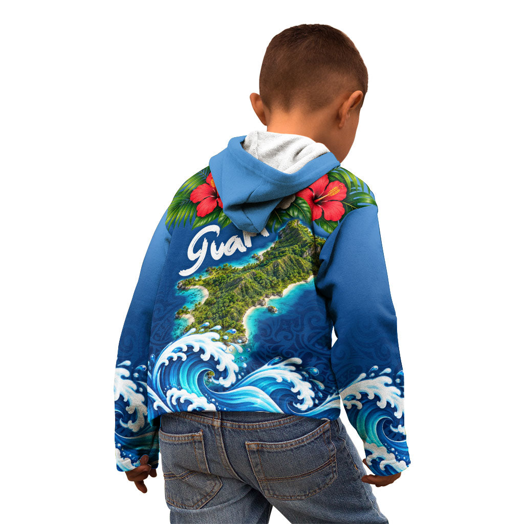 Guam Tropical Island Kid Hoodie Hibiscus Floral Ocean Waves TS04 - Polynesian Pride
