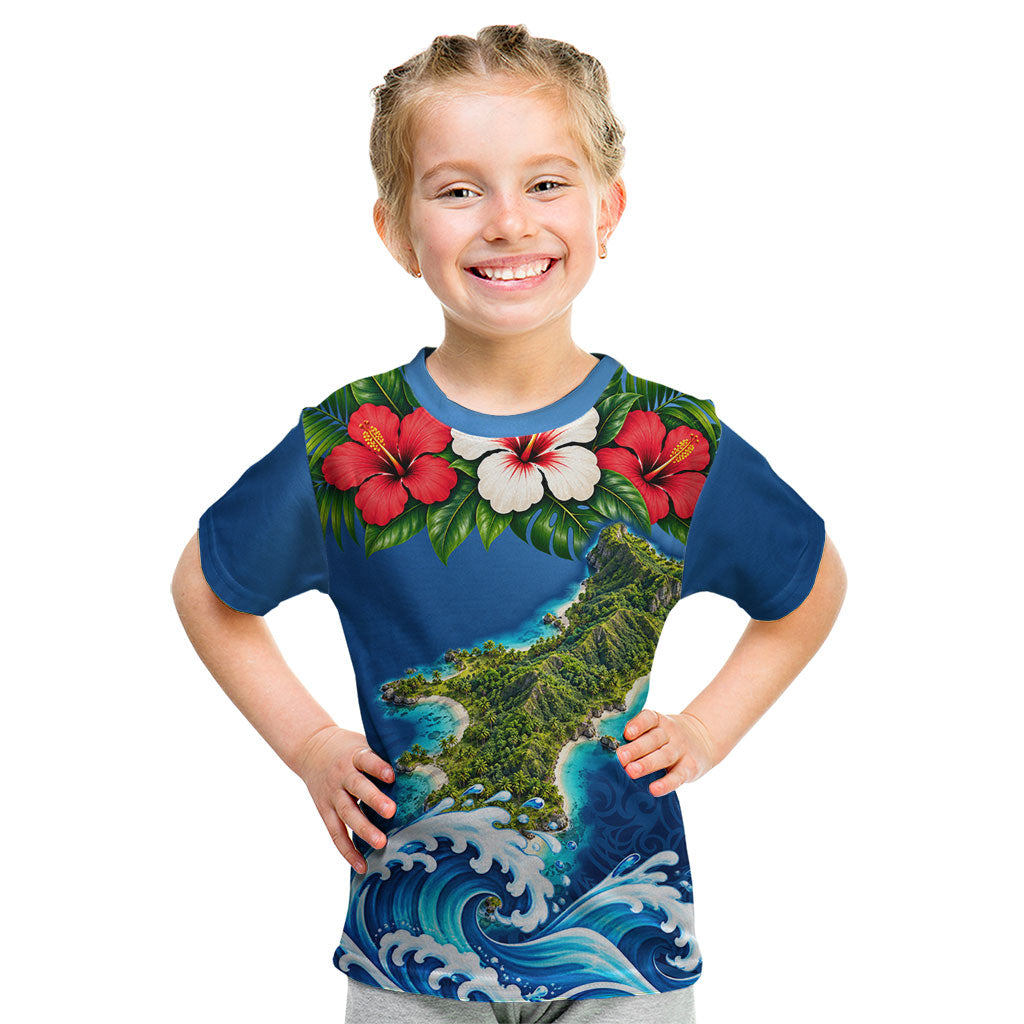Guam Tropical Island Kid T Shirt Hibiscus Floral Ocean Waves TS04 Blue Red - Polynesian Pride